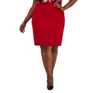 Kasper Plus Size 18W Red Stretch Crepe Pencil Skirt NWT